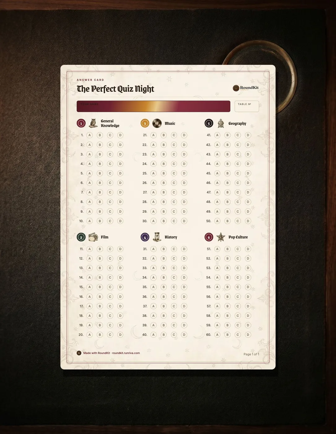Answer card - Halloween & Horror