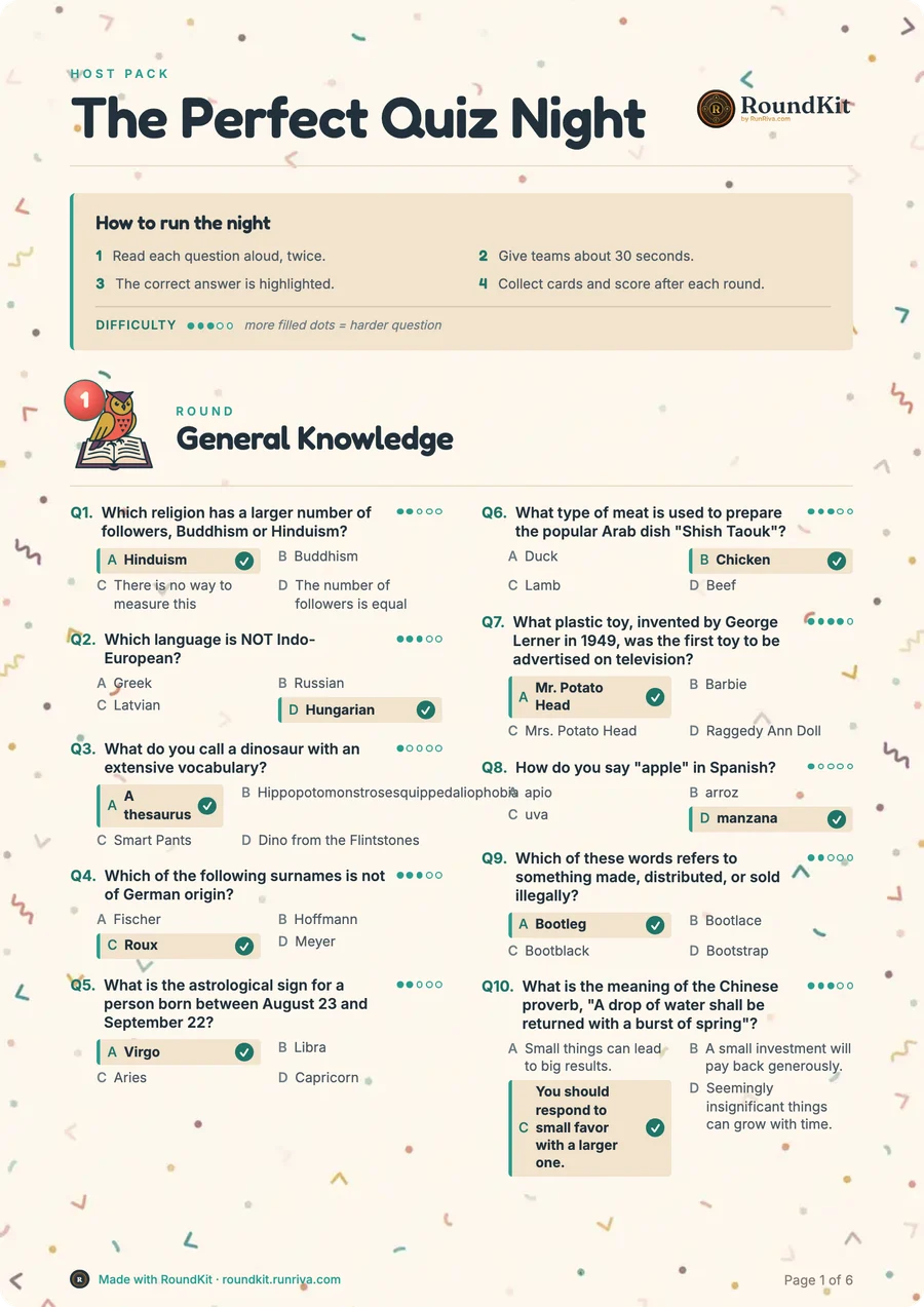 RoundKit question sheet, ready to print